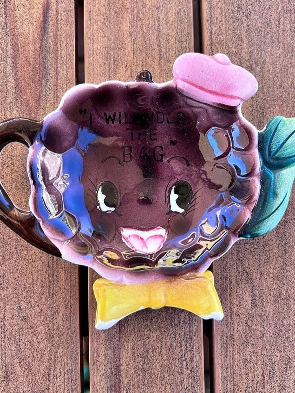 Vintage Anthropomorphic Grape Bunch Ceramic Tea Bag Holder Set Kitsch MCM Made i